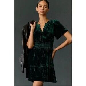NWT Anthropologie The Somerset Mini Dress Velvet XXS Green Cocktail Holiday